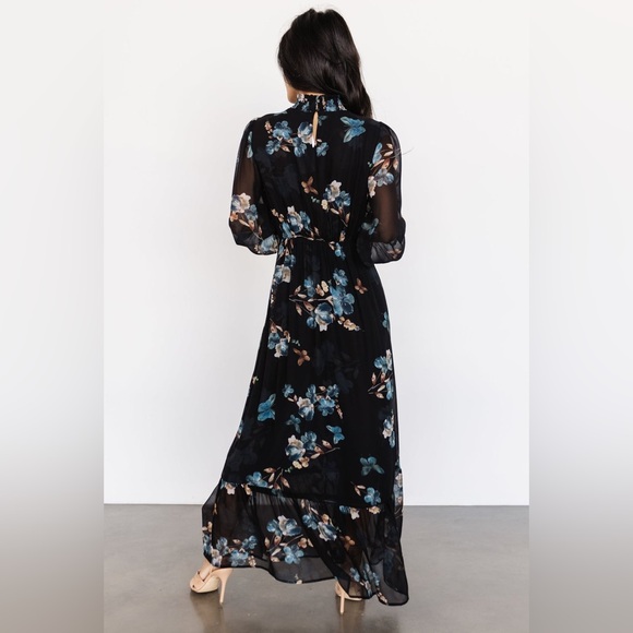 Baltic Born Luciana Floral High Neck Long Sleeve Maxi Dress Black Blue Sz Large - Picture 5 of 15